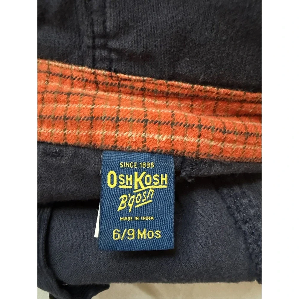 OshKosh B'gosh Navy Blue, Orange Flannel Lined Corduroy overalls size 6-9‎ mo